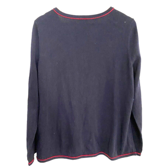 TALBOTS - Embroidered 3-D red Strawberries Knit Navy Cardigan Women's size 1X - Picture 4 of 5